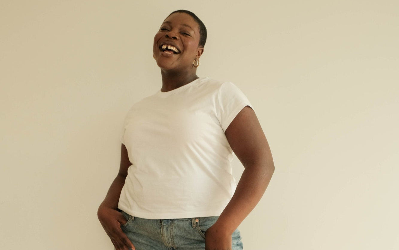 woman wears perfect white t shirt